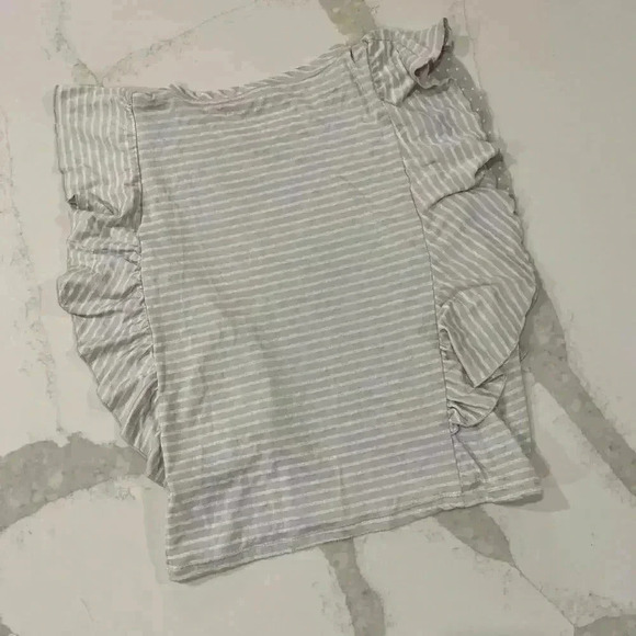 Jane & Delancey ShortSleeve Ruffled Sides Gray Striped Shirt Blouse Womens Large - Picture 5 of 6